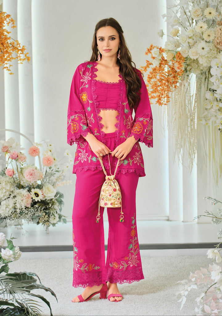 Aditri rose full work fusion wear co-ord set