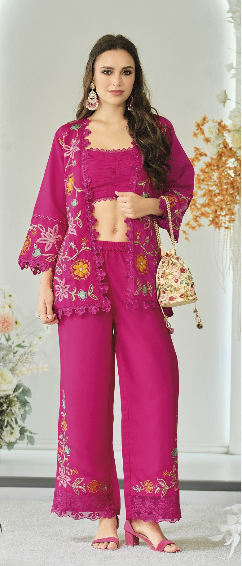 Aditri rose full work fusion wear co-ord set