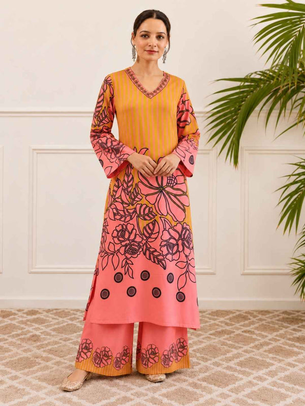 Bakul Apricot Printed Kurta Pant Set