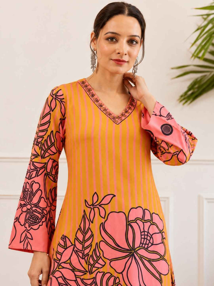 Bakul Apricot Printed Kurta Pant Set