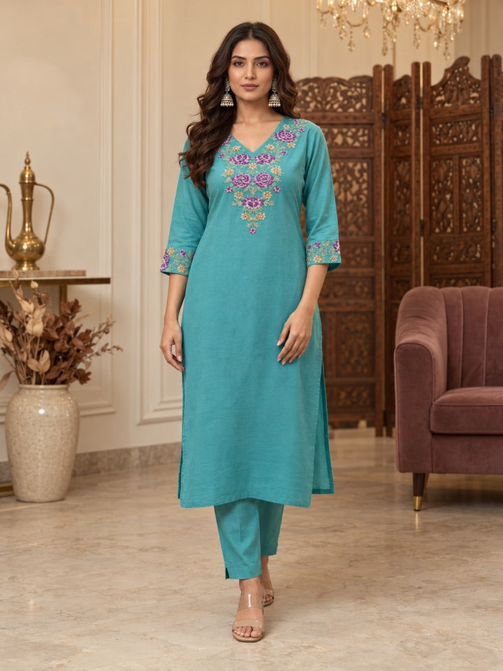 Chandri Downy Embroidered Kurta Pant Set