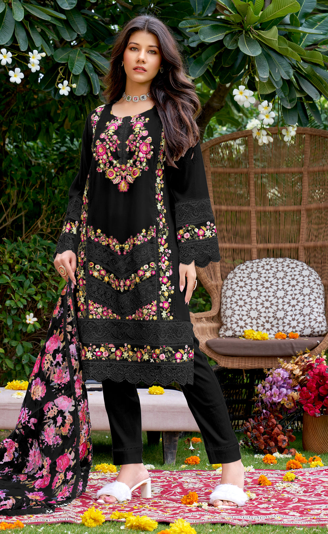 Sainabi Black Rich Full Work Pakistani Suit Set