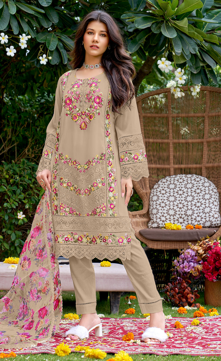 Sainabi Beige Rich Full Work Pakistani Suit Set