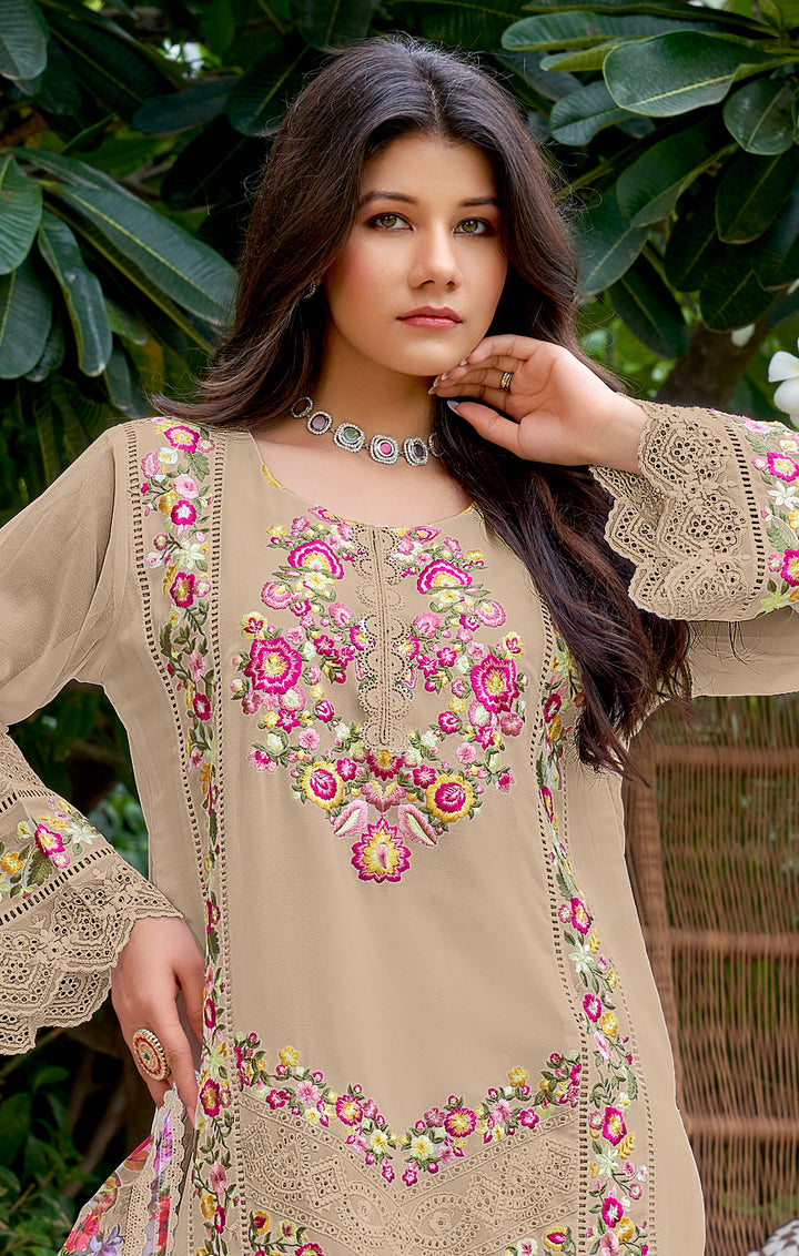 Sainabi Beige Rich Full Work Pakistani Suit Set