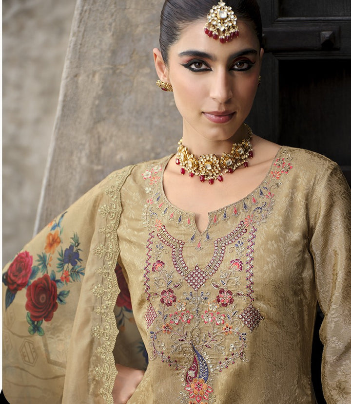 Mrinal Caramel full work heavy suit set