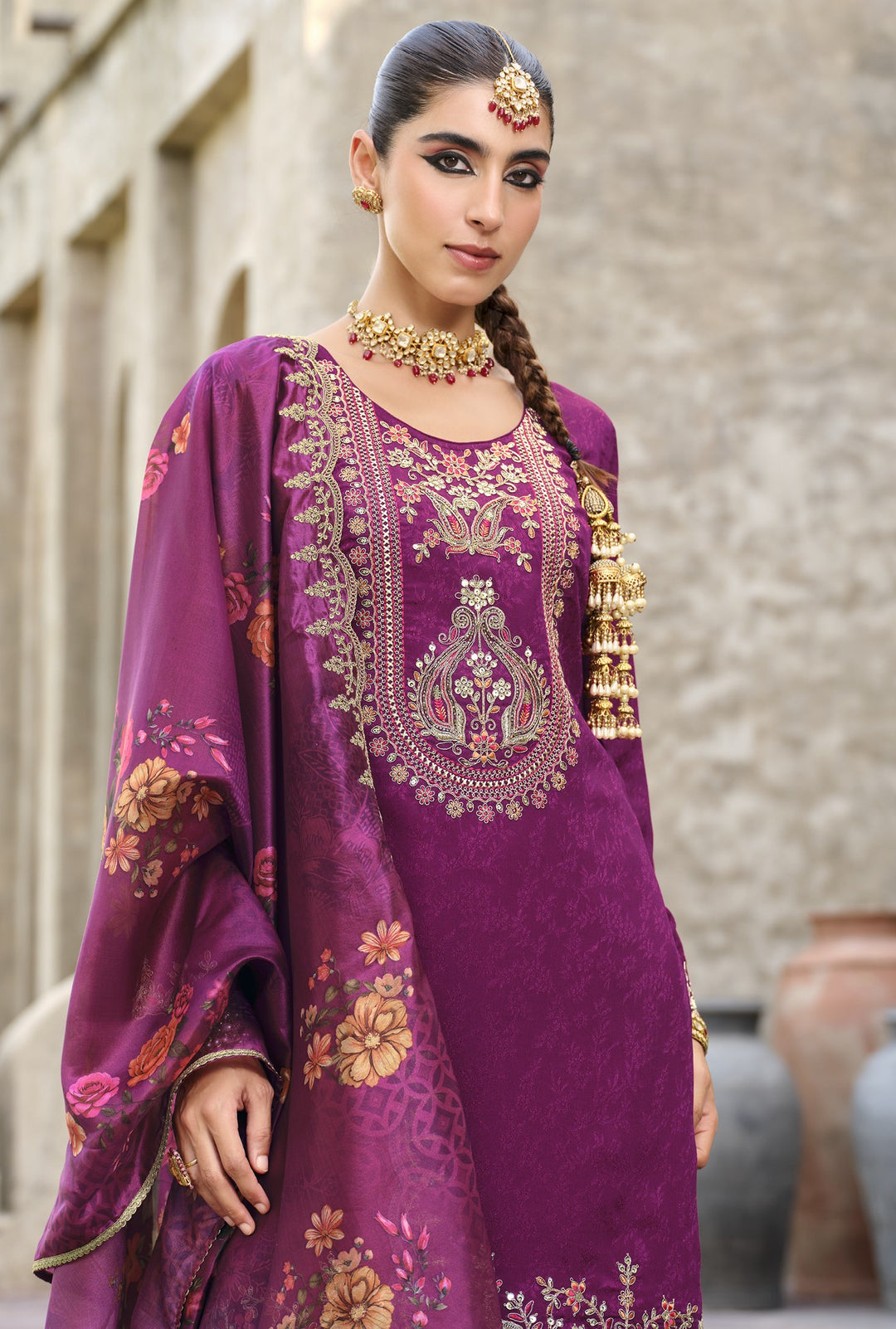 Mrinal orchid Full Work Heavy Suit Set