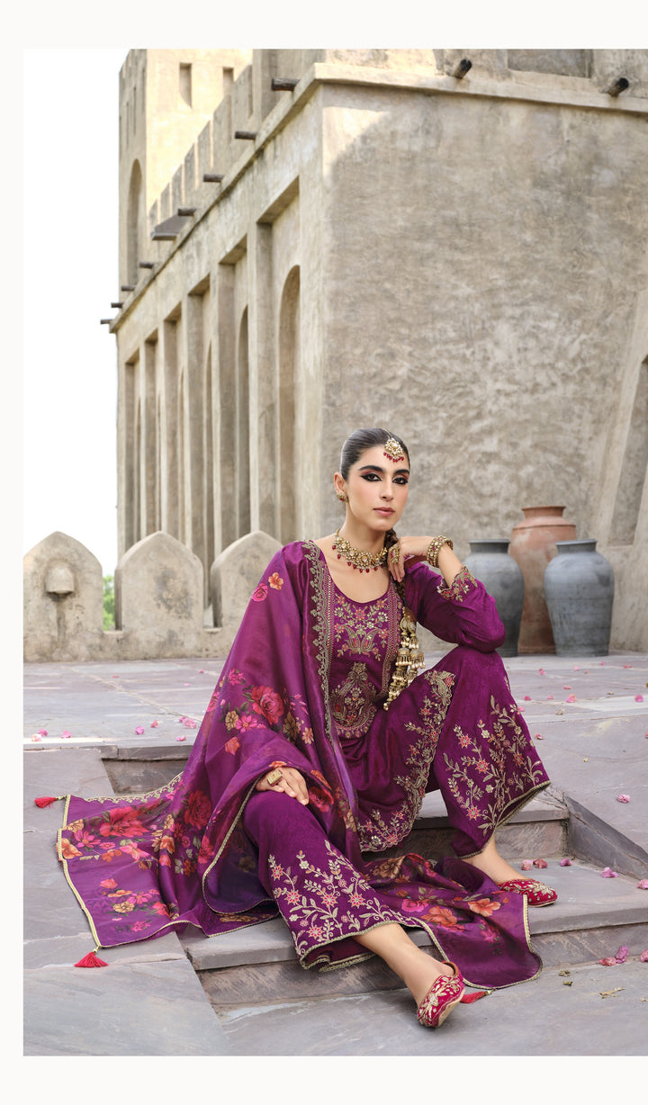 Mrinal orchid Full Work Heavy Suit Set