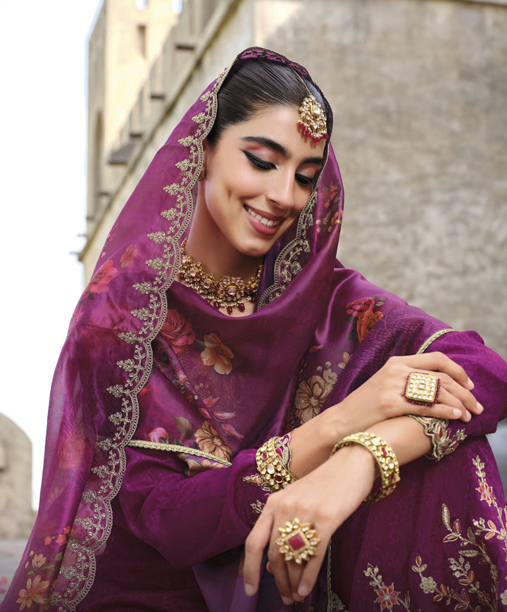 Mrinal orchid Full Work Heavy Suit Set