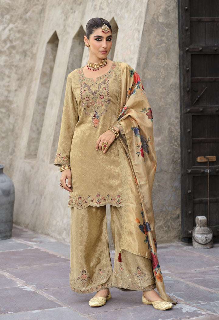 Mrinal Caramel full work heavy suit set