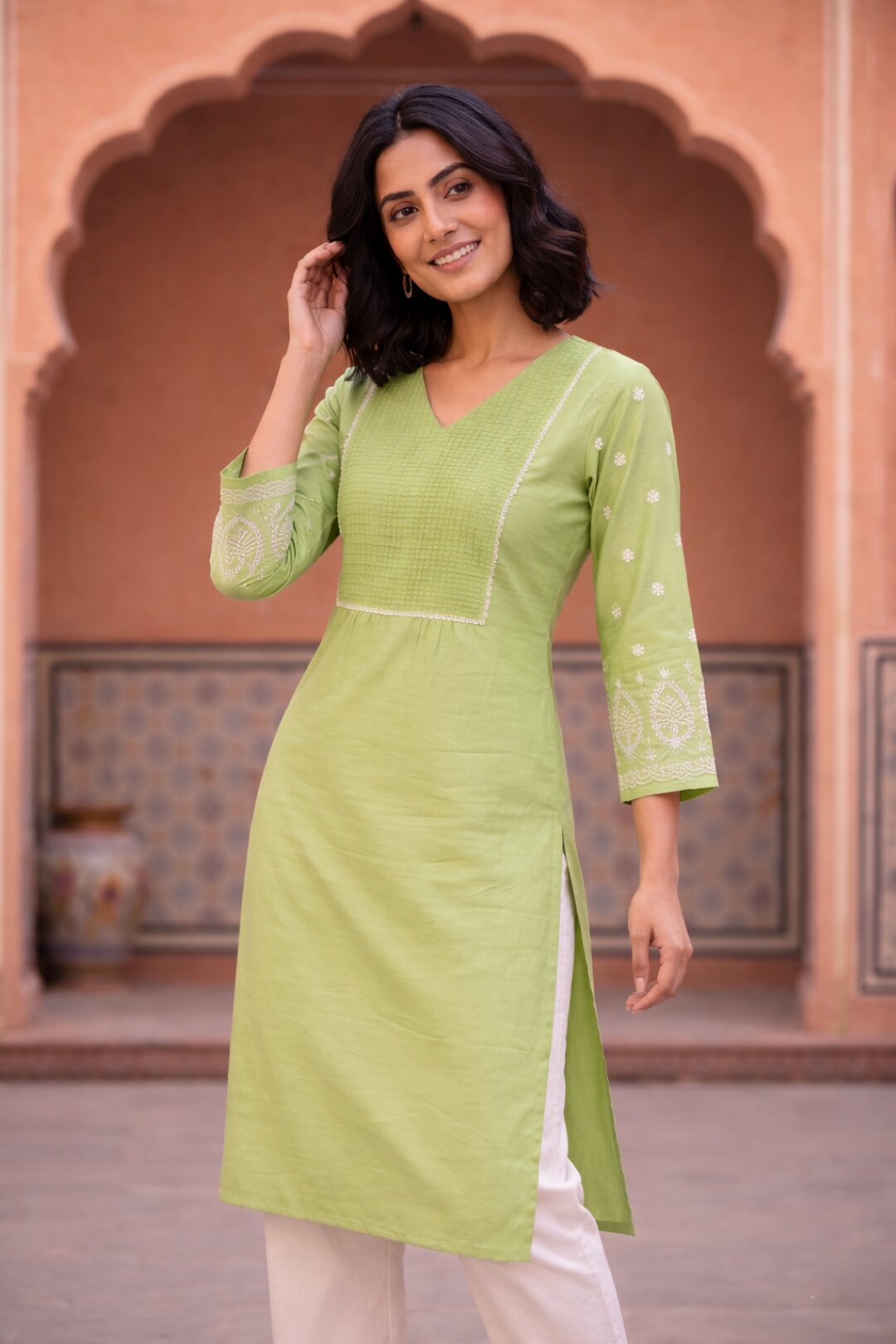 Sarvari Celery Embroidered Kurti