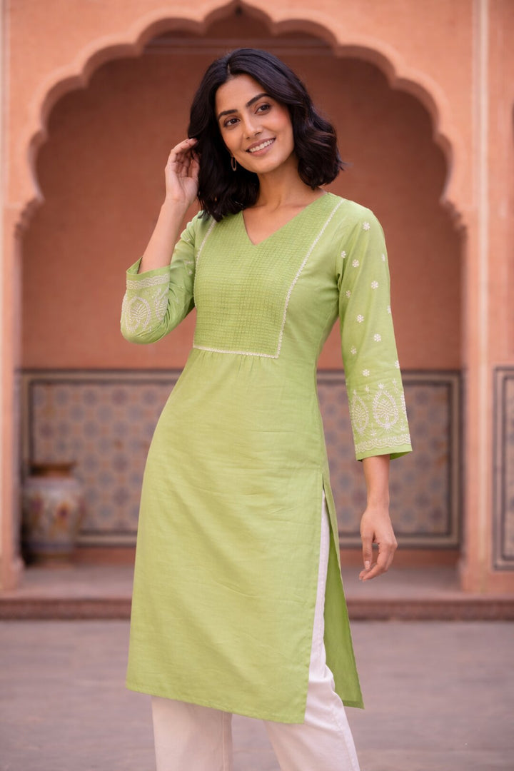 Sarvari Celery Embroidered Kurti