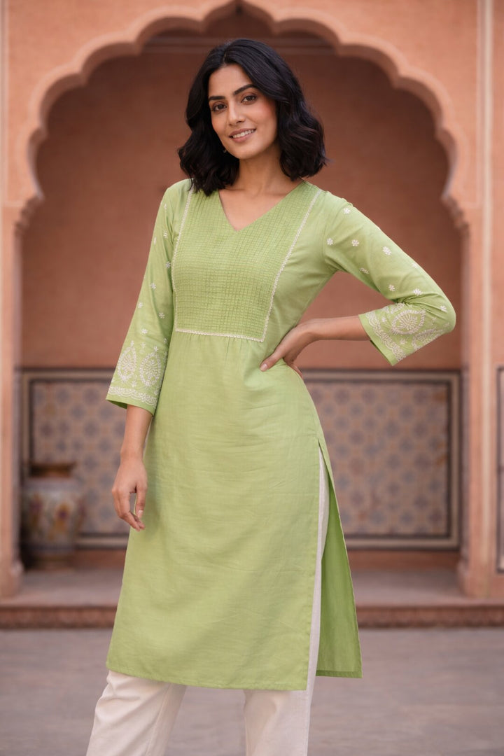 Sarvari Celery Embroidered Kurti