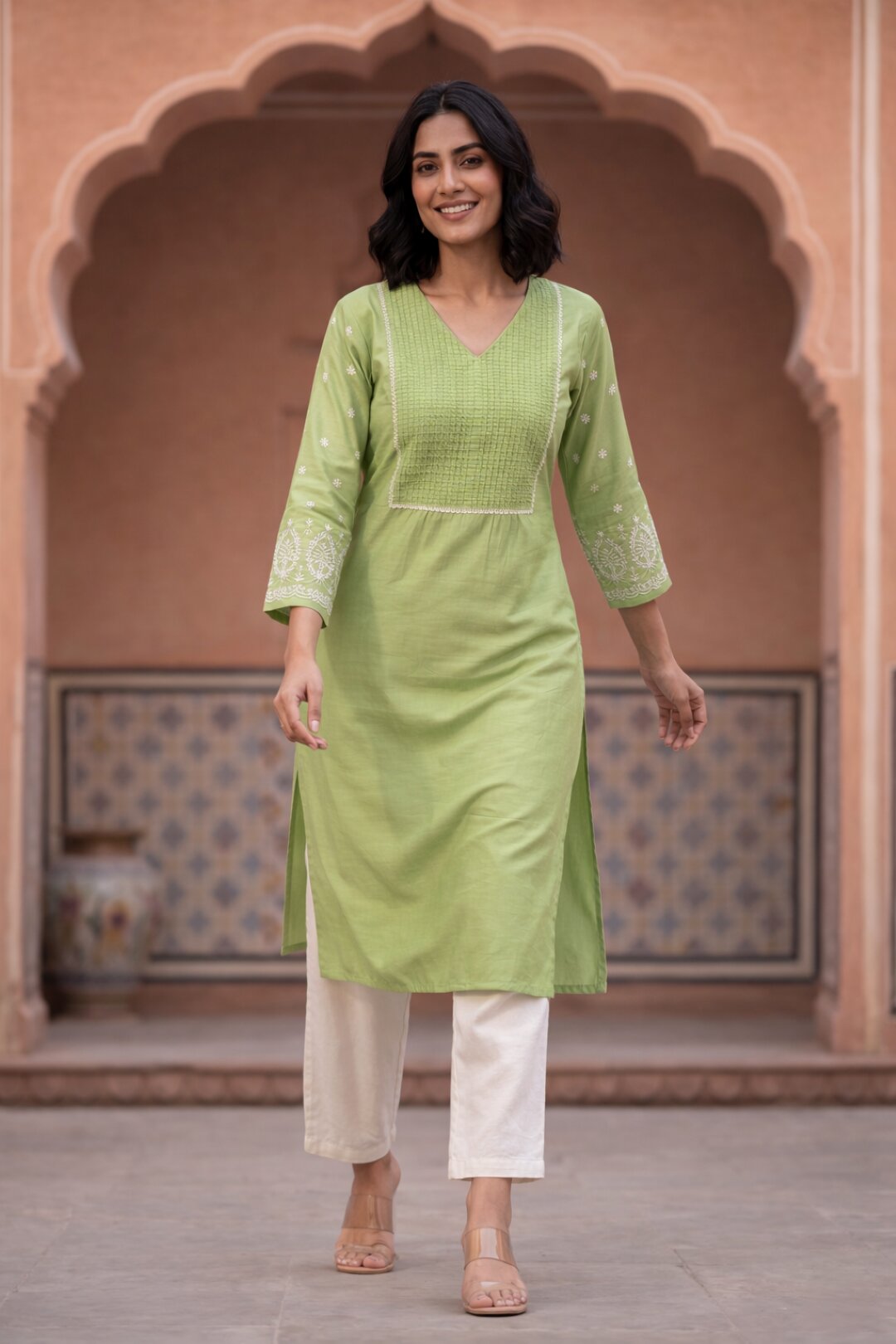Sarvari Celery Embroidered Kurti