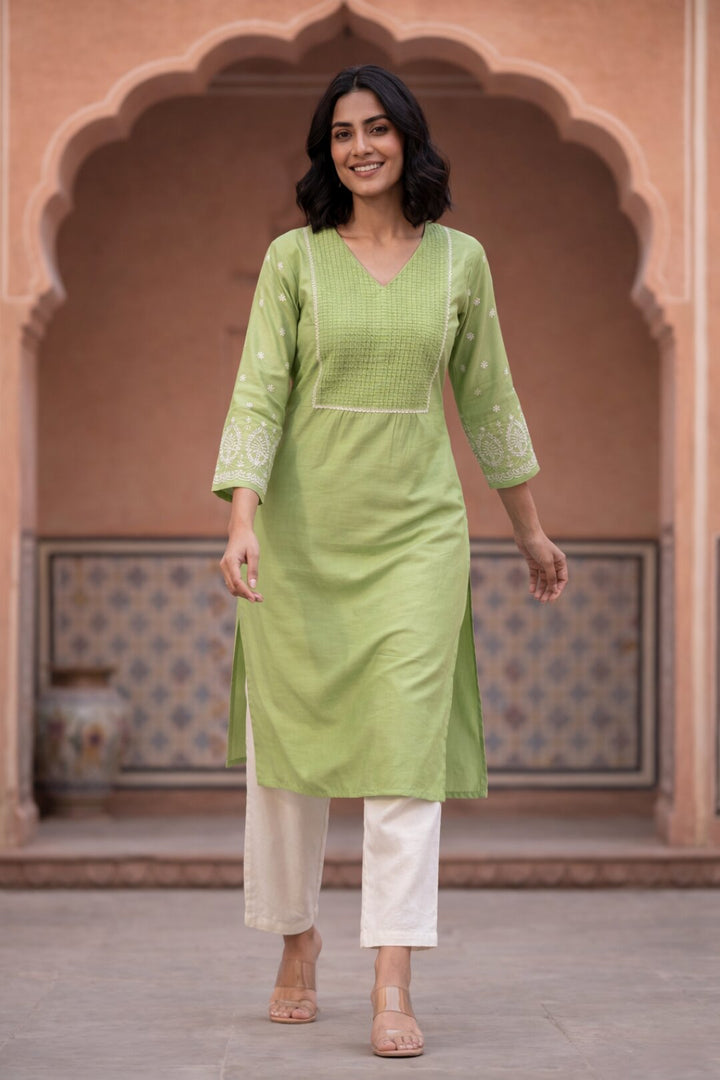 Sarvari Celery Embroidered Kurti