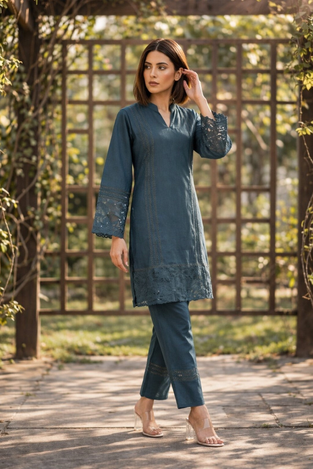 Gaurisha Teal Cut Work Co-ord Set