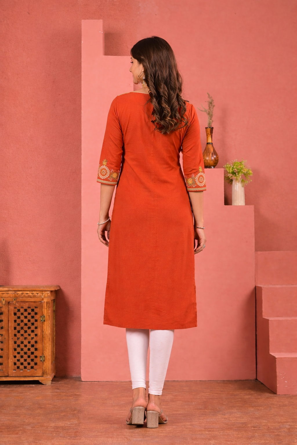 Chandri Tangerine Embroidered Kurti