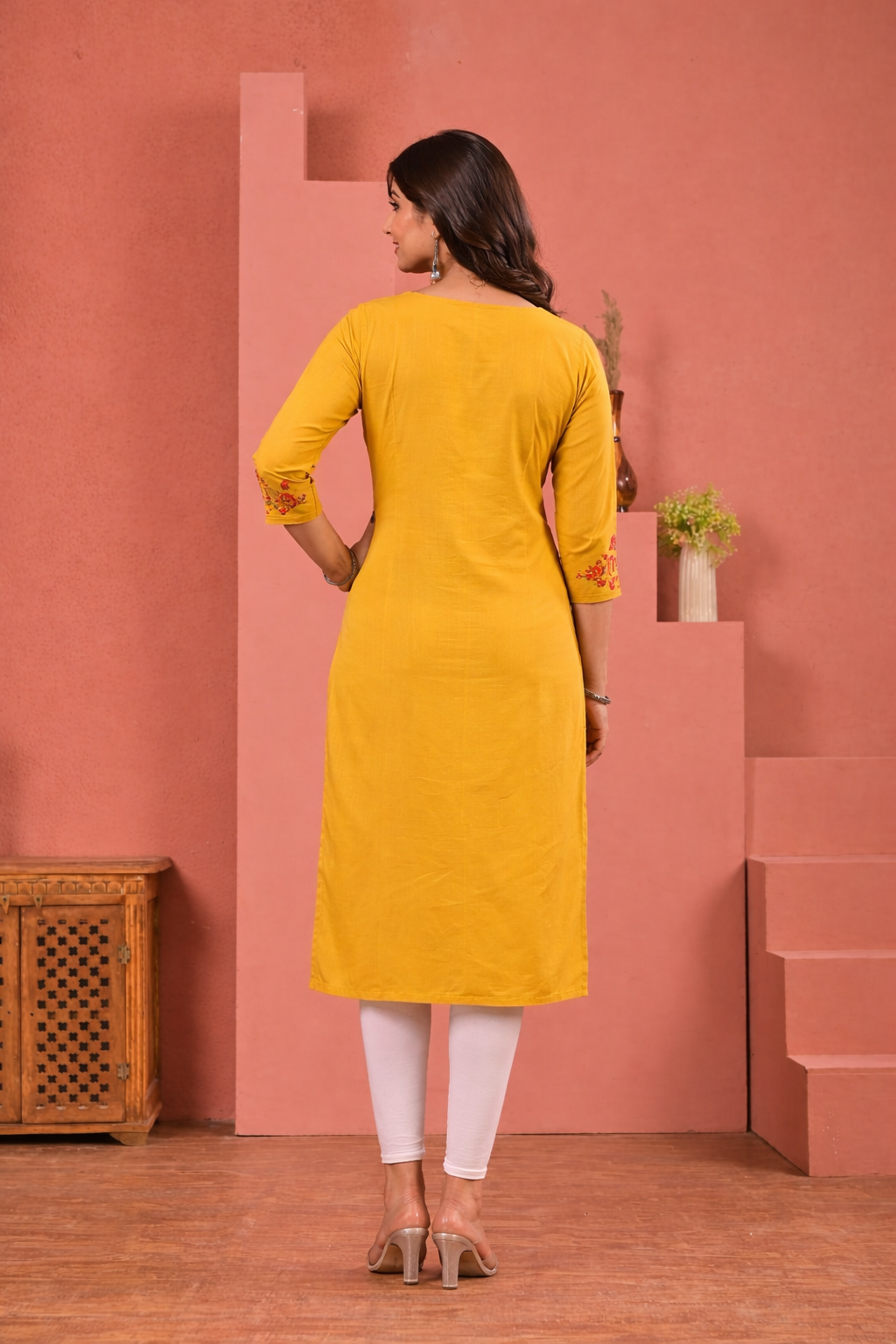 Chandri Mustard Embroidered Kurti