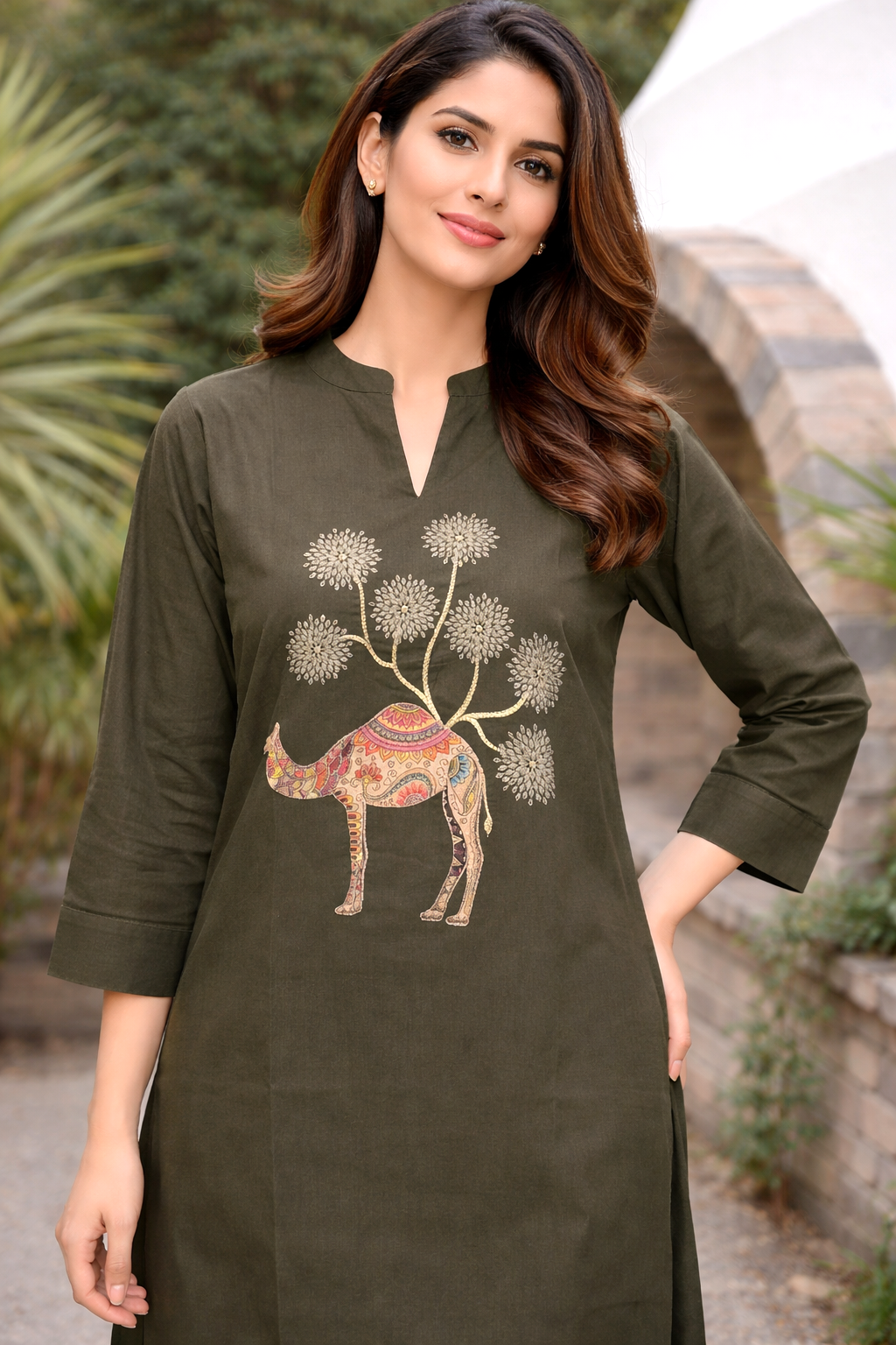 Bahara Olive Embroidered Co-ord Set