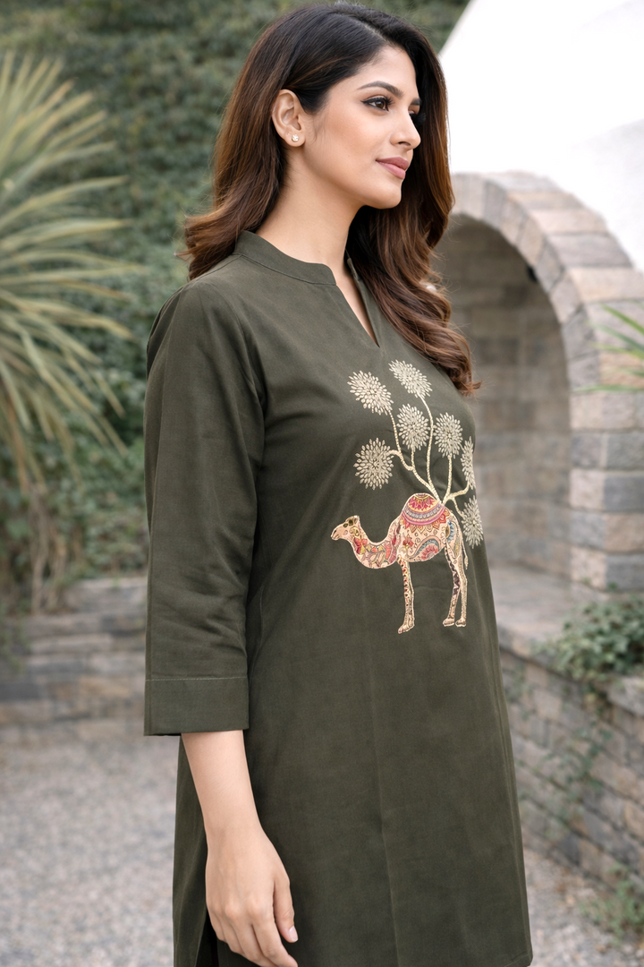 Bahara Olive Embroidered Co-ord Set