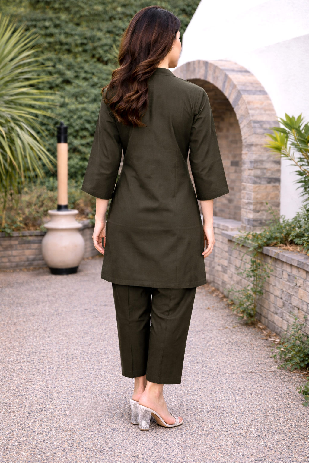Bahara Olive Embroidered Co-ord Set