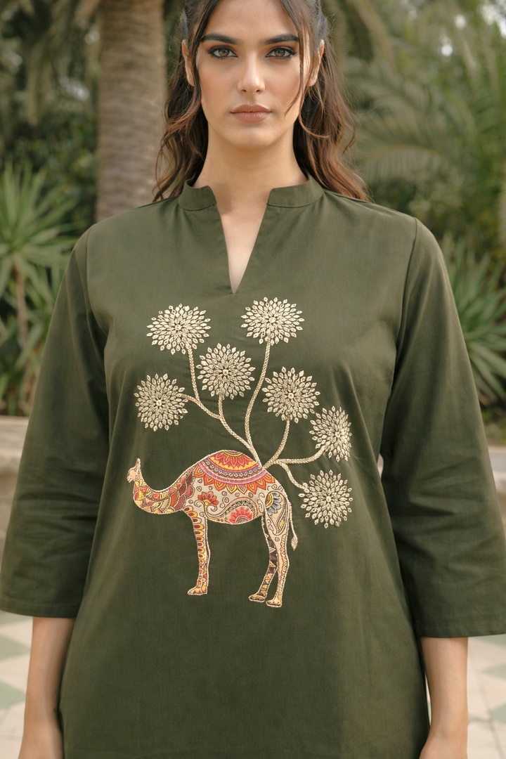 Bahara Olive Embroidered Co-ord Set