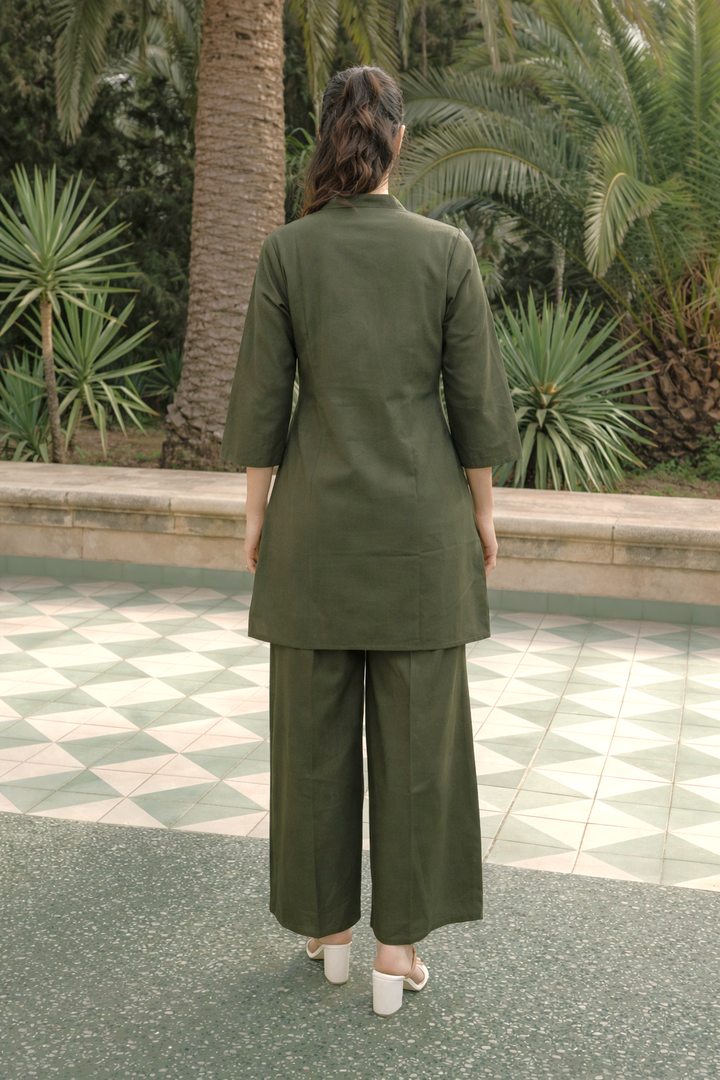 Bahara Olive Embroidered Co-ord Set