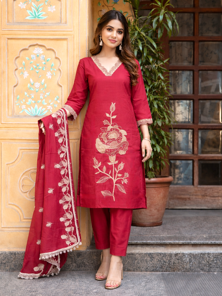 Bahara Rouge Emrboidered Suit Set