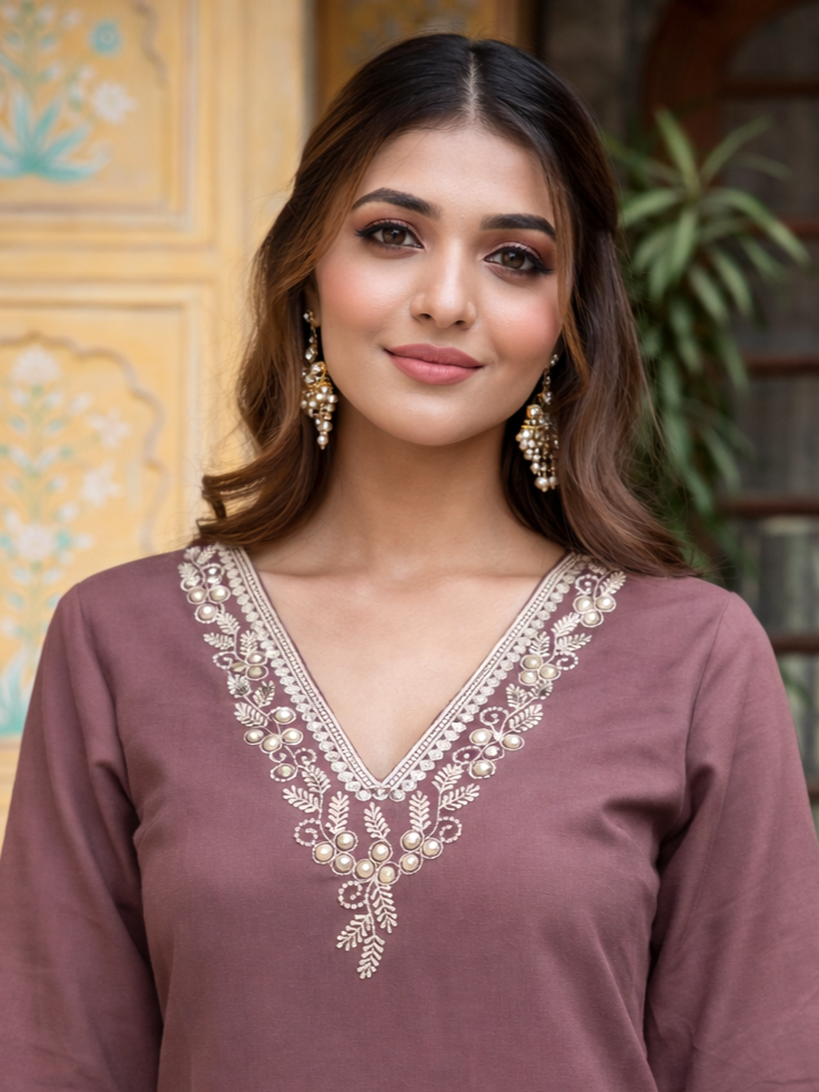 Bahara Mauve Embroidered Suit Set