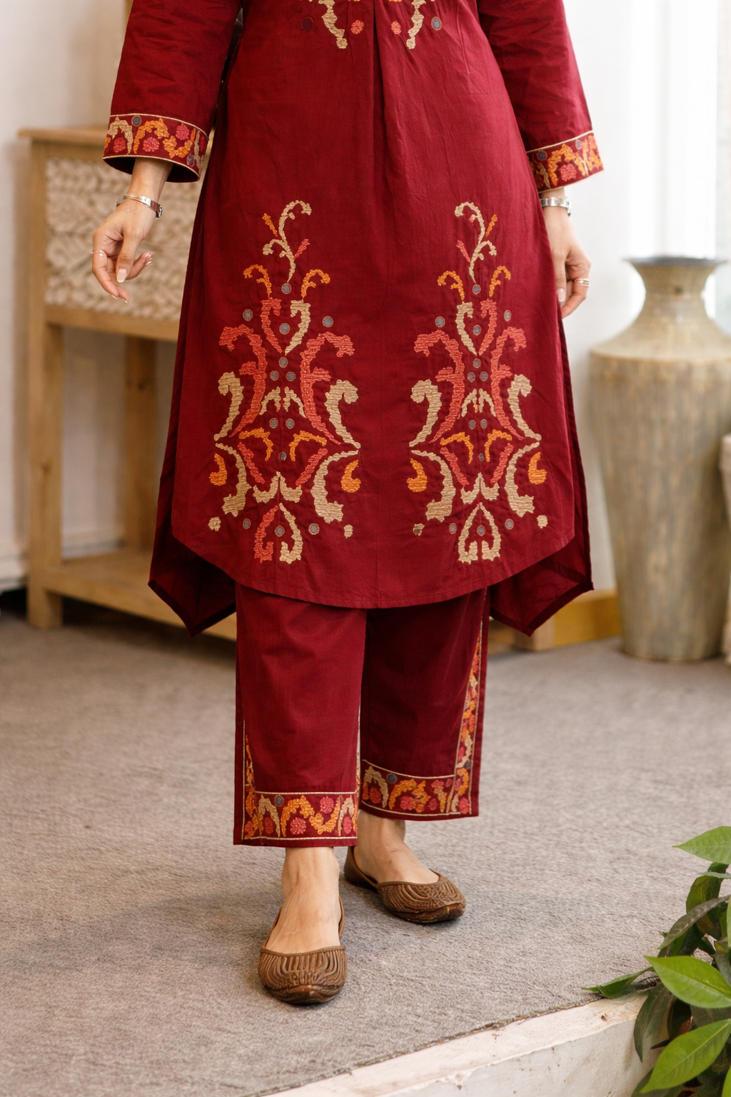 Karen merlot cotton kurta pant set