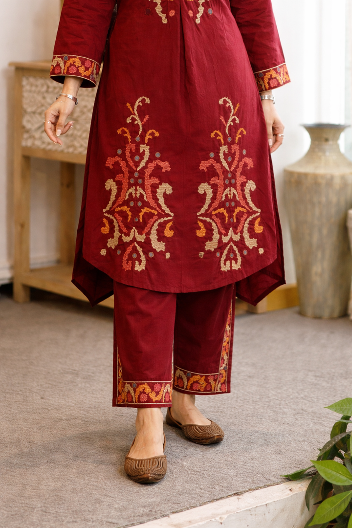 Karen merlot cotton kurta pant set