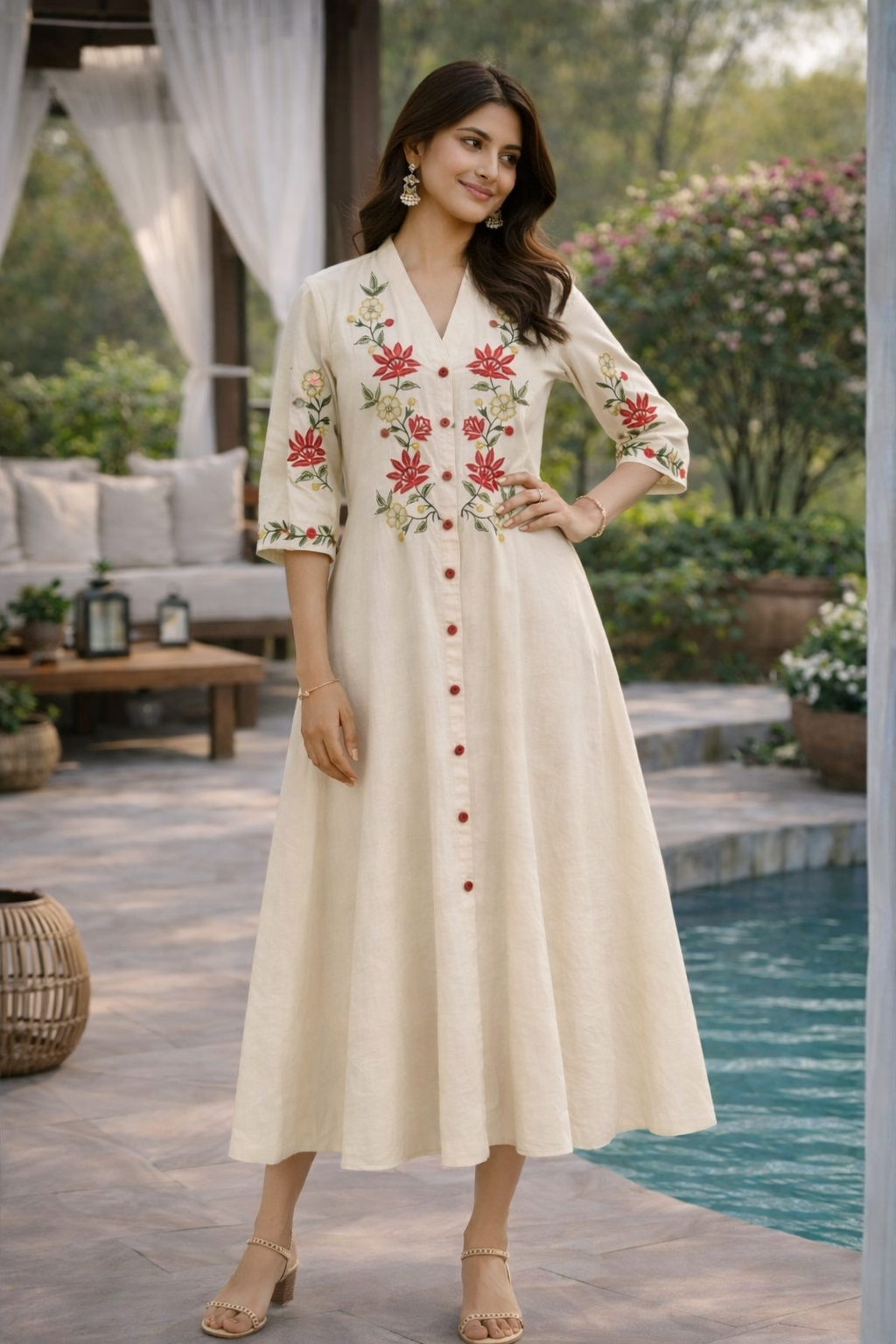 Slopi Pearl embroidery cotton dress