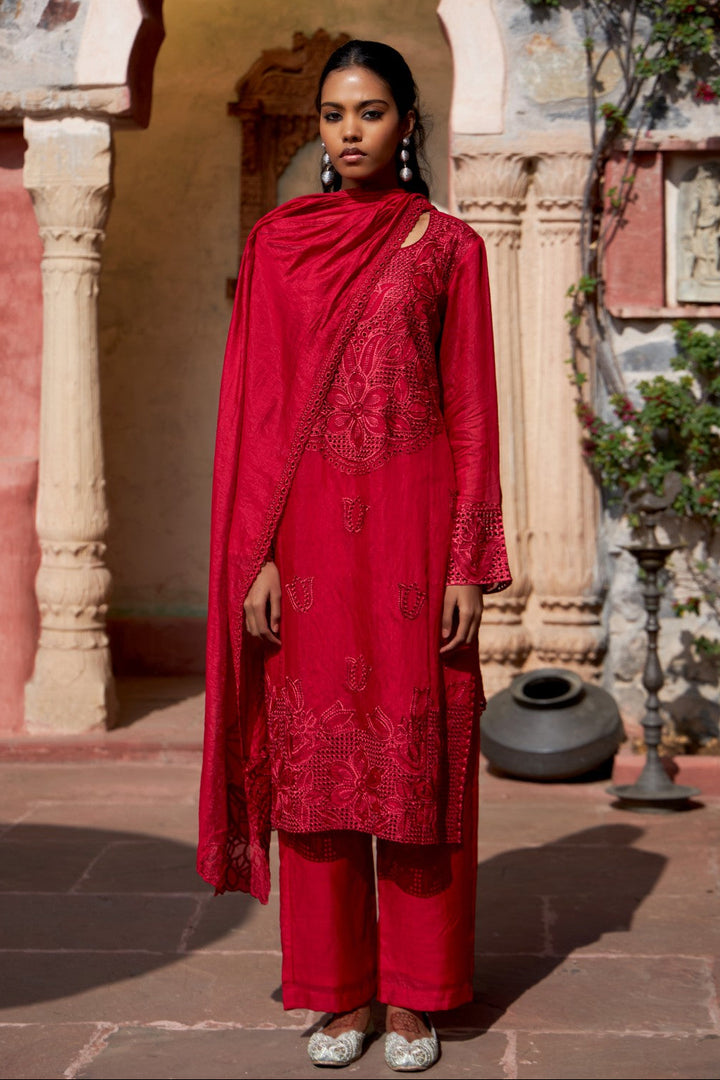 Mihika scarlet full work lawn suit