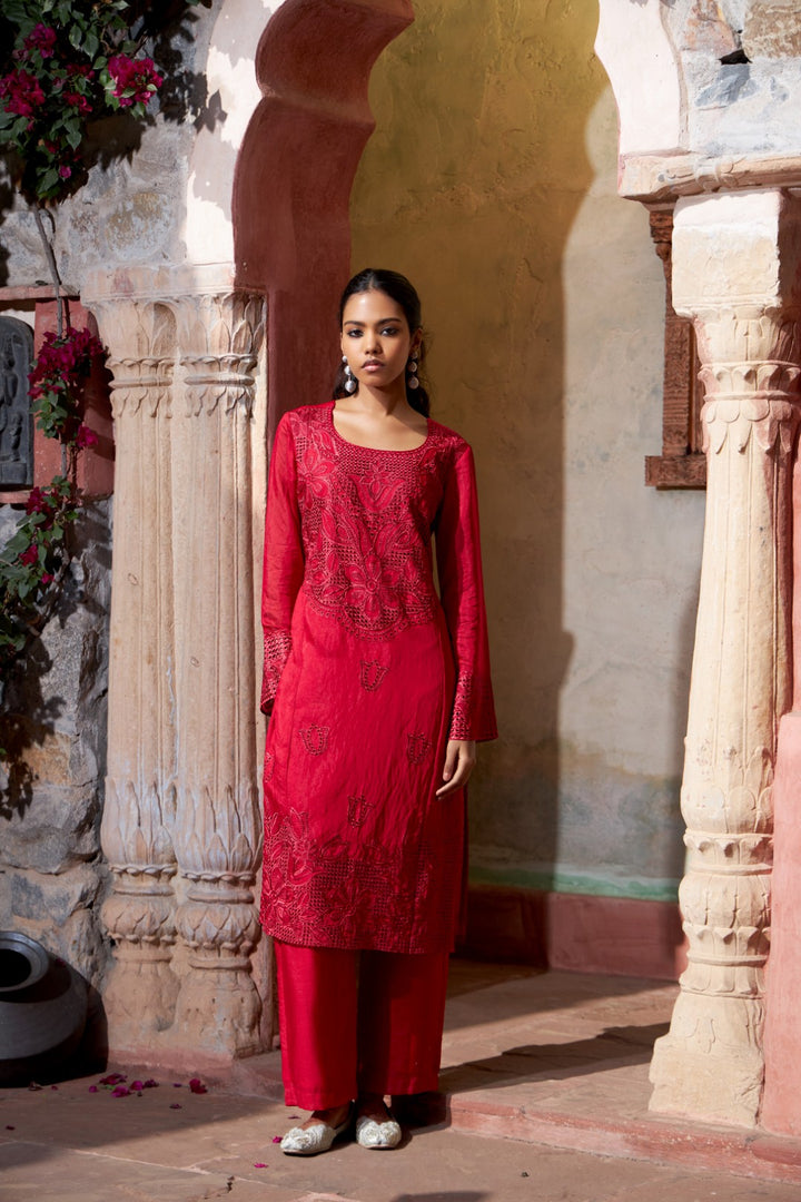 Mihika scarlet full work lawn suit