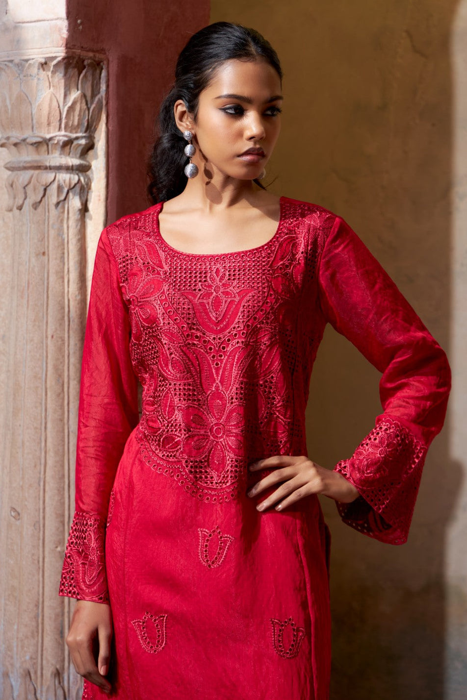 Mihika scarlet full work lawn suit