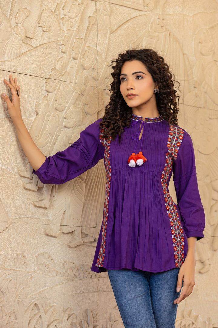 Sweety Purple Embroidery Top