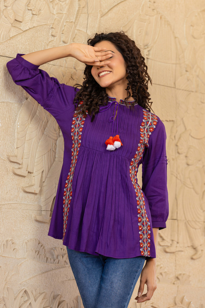 Sweety Purple Embroidery Top