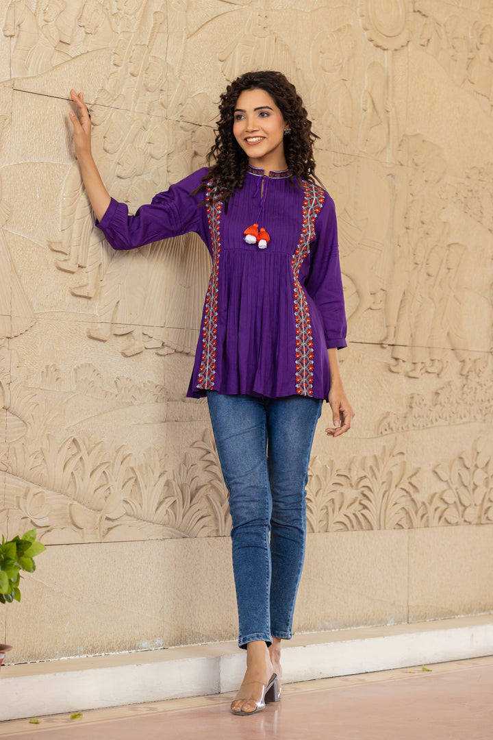 Sweety Purple Embroidery Top