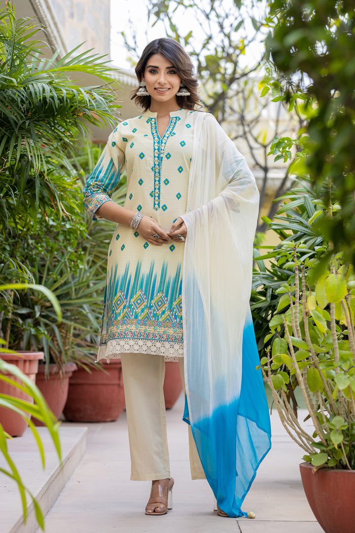 Arpita Sky Cotton Embrodiery Suit set