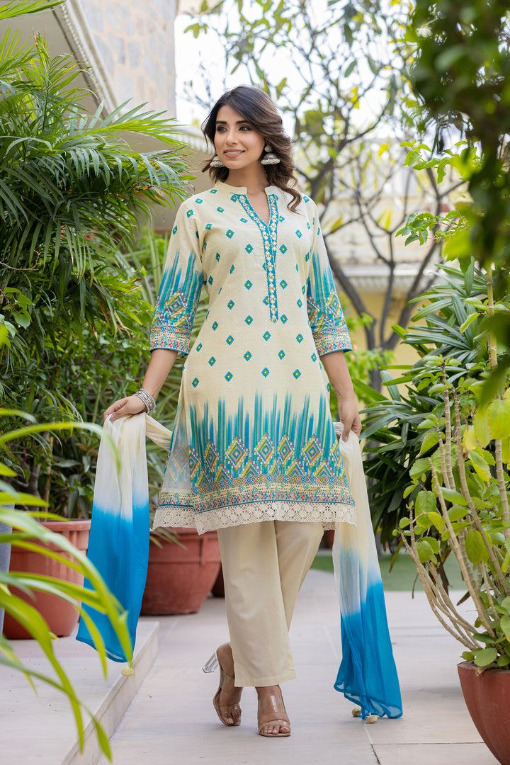 Arpita Sky Cotton Embrodiery Suit set