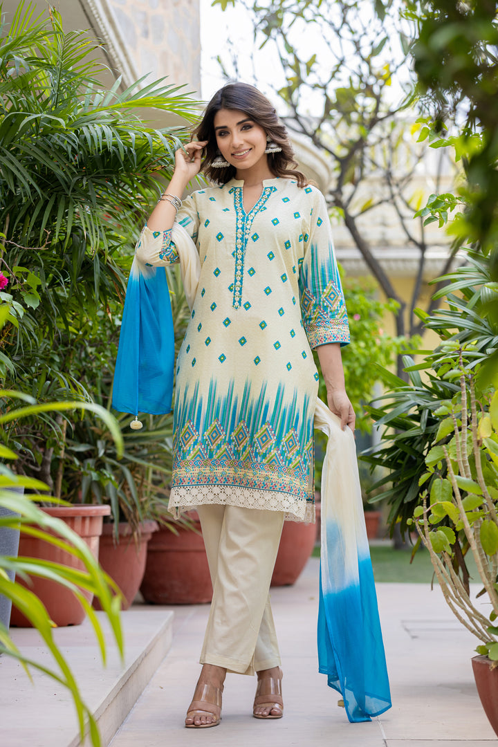 Arpita Sky Cotton Embrodiery Suit set