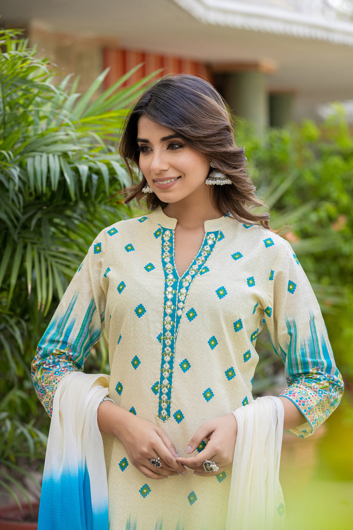 Arpita Sky Cotton Embrodiery Suit set