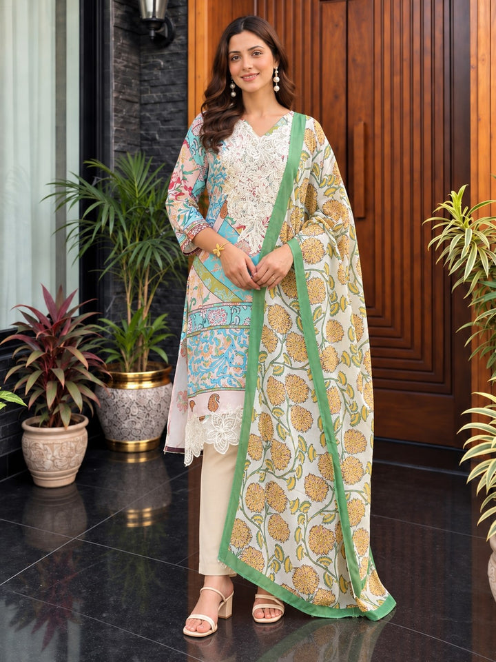 Dagdai Salmon Cotton Lawn Suit Set