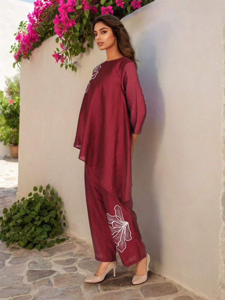 Sharanya Merlot embroidery co-ord set