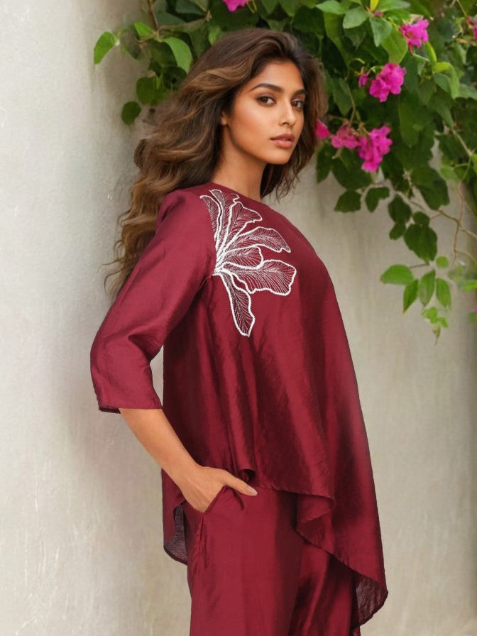 Sharanya Merlot embroidery co-ord set