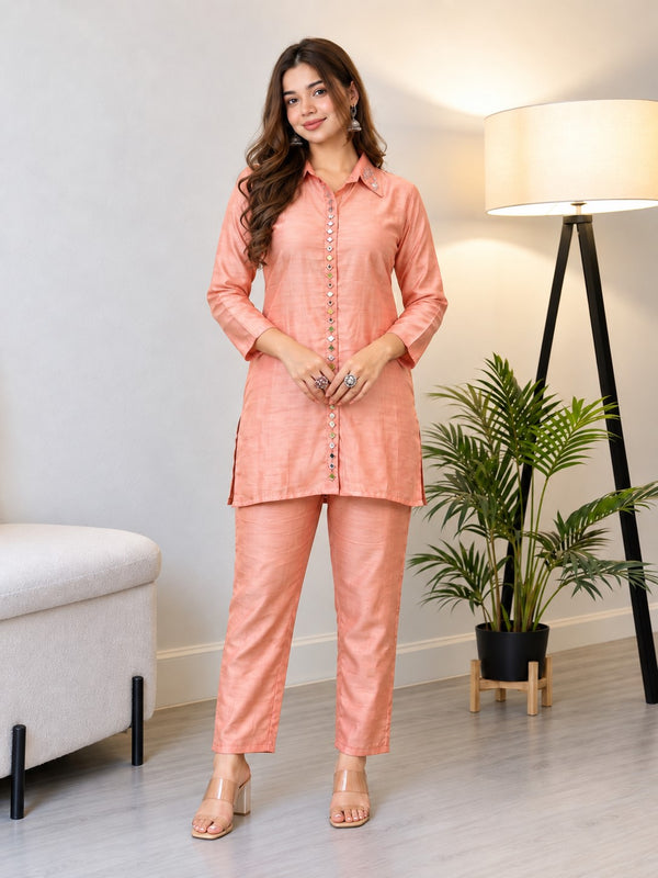 Divya Apricot Mirror Work Co-ord Set