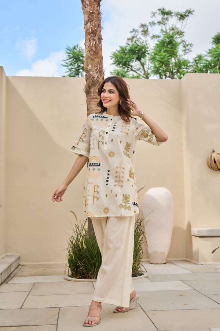 Tatva Alabaster Embroidery Cotton Co-ord Set