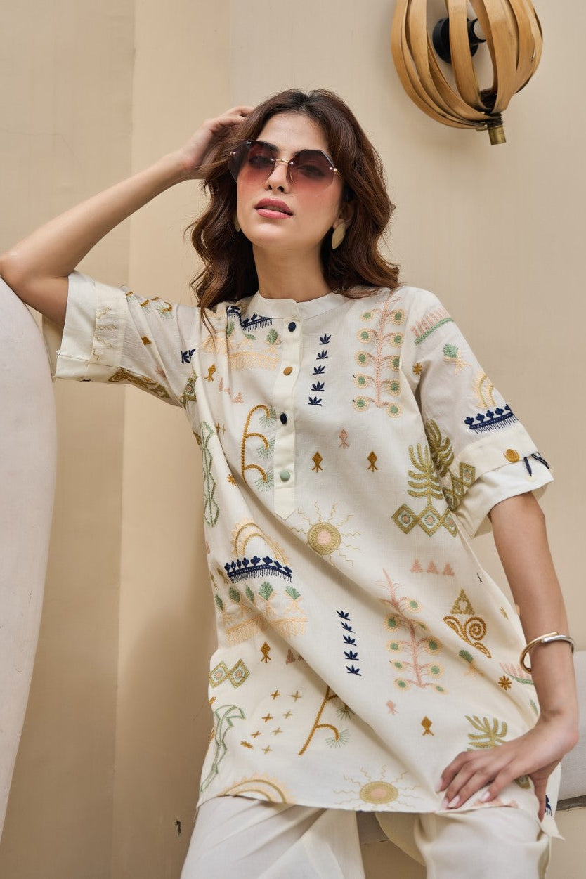 Tatva Alabaster Embroidery Cotton Co-ord Set