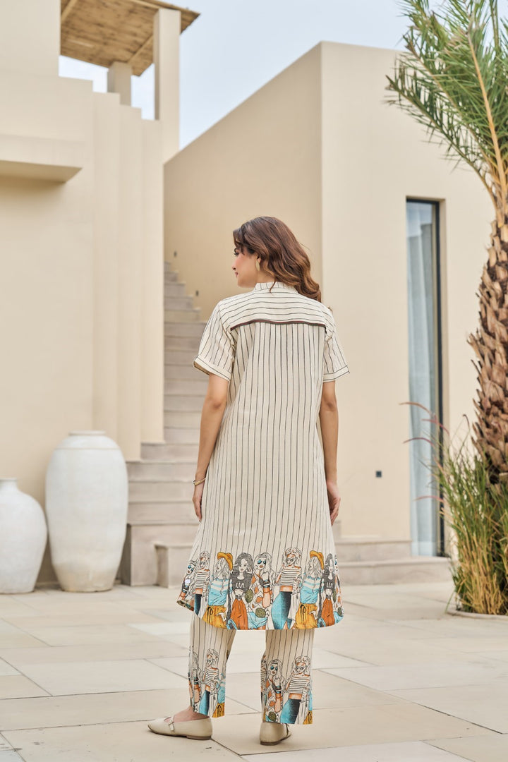 Akira vanilla cotton kurta pant set