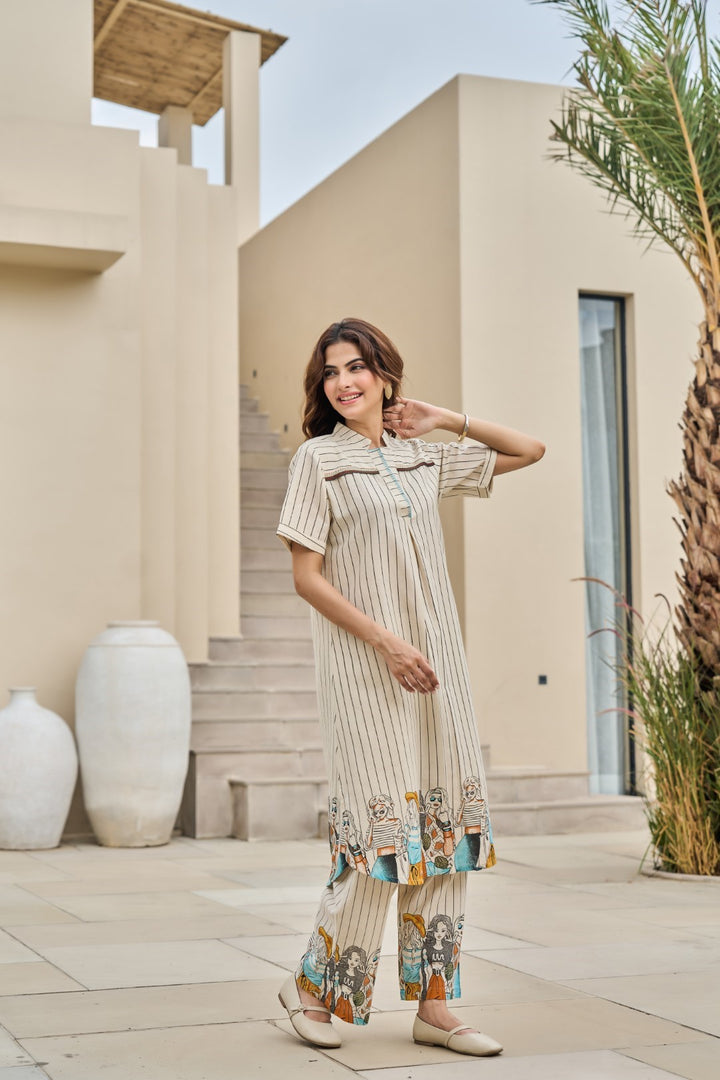 Akira vanilla cotton kurta pant set