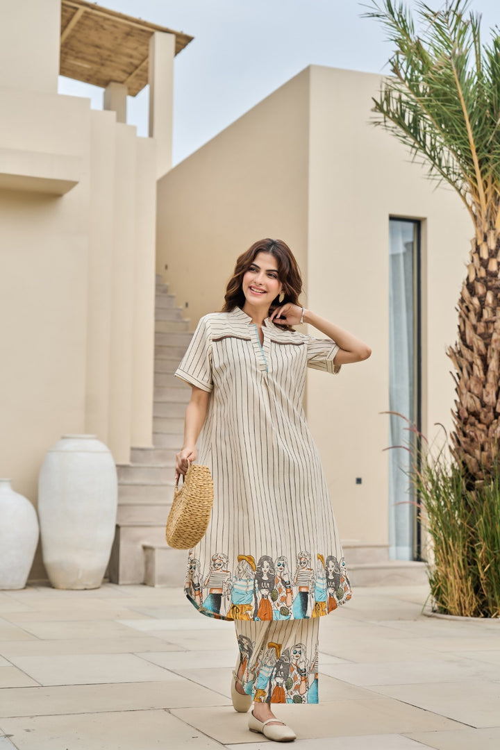 Akira vanilla cotton kurta pant set
